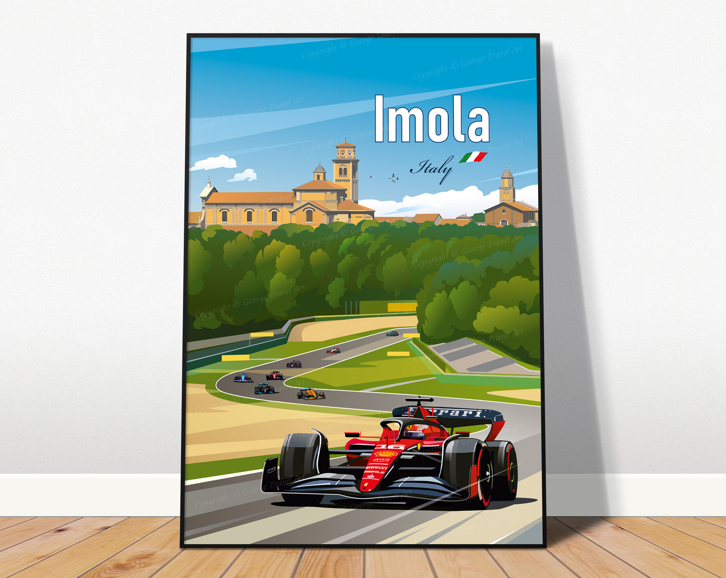 Imola F1 print poster featuring Ferrari at Italian circuit ā motorsport wall art
