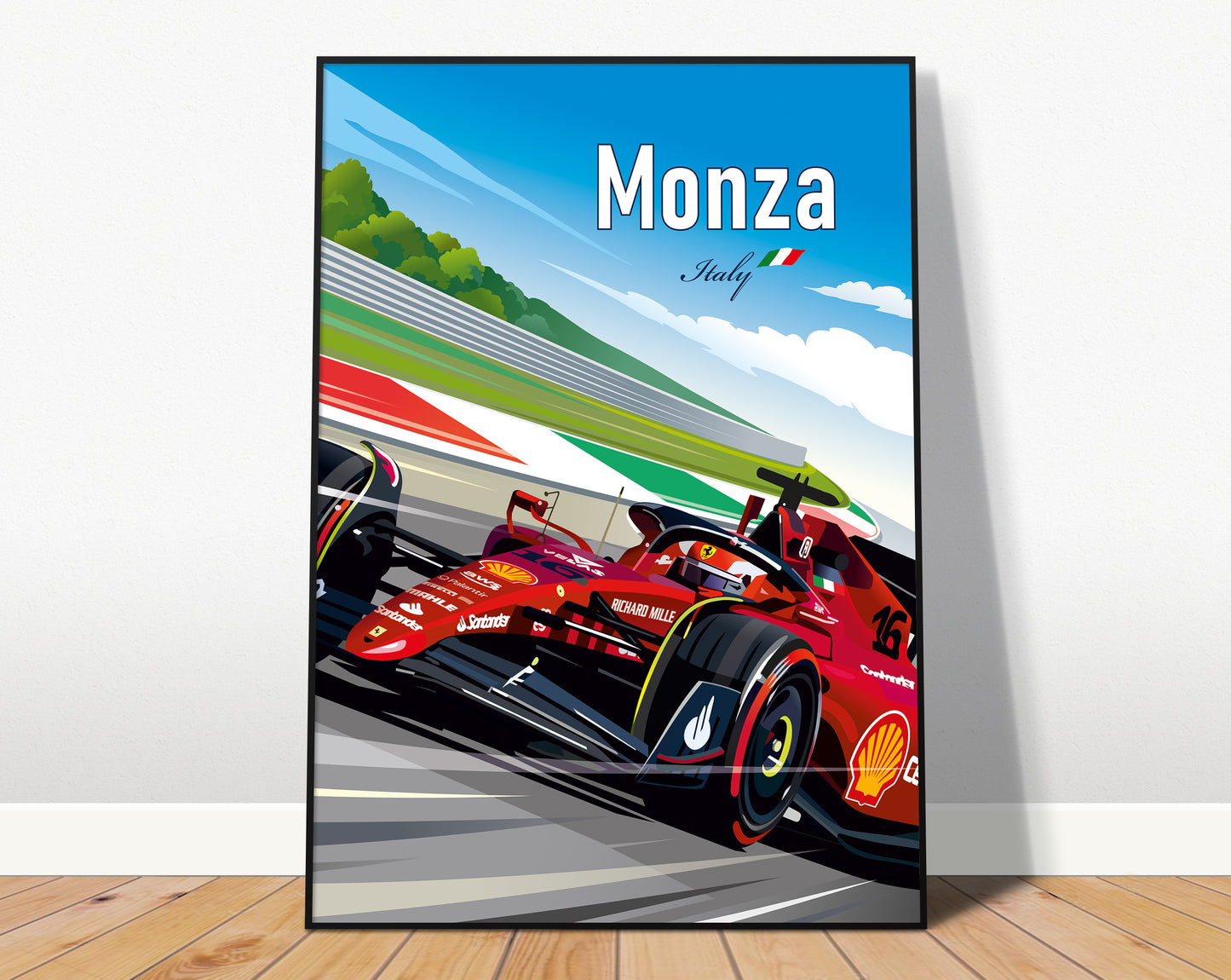 Monza F1 poster print featuring Ferrari at Italian Grand Prix circuit