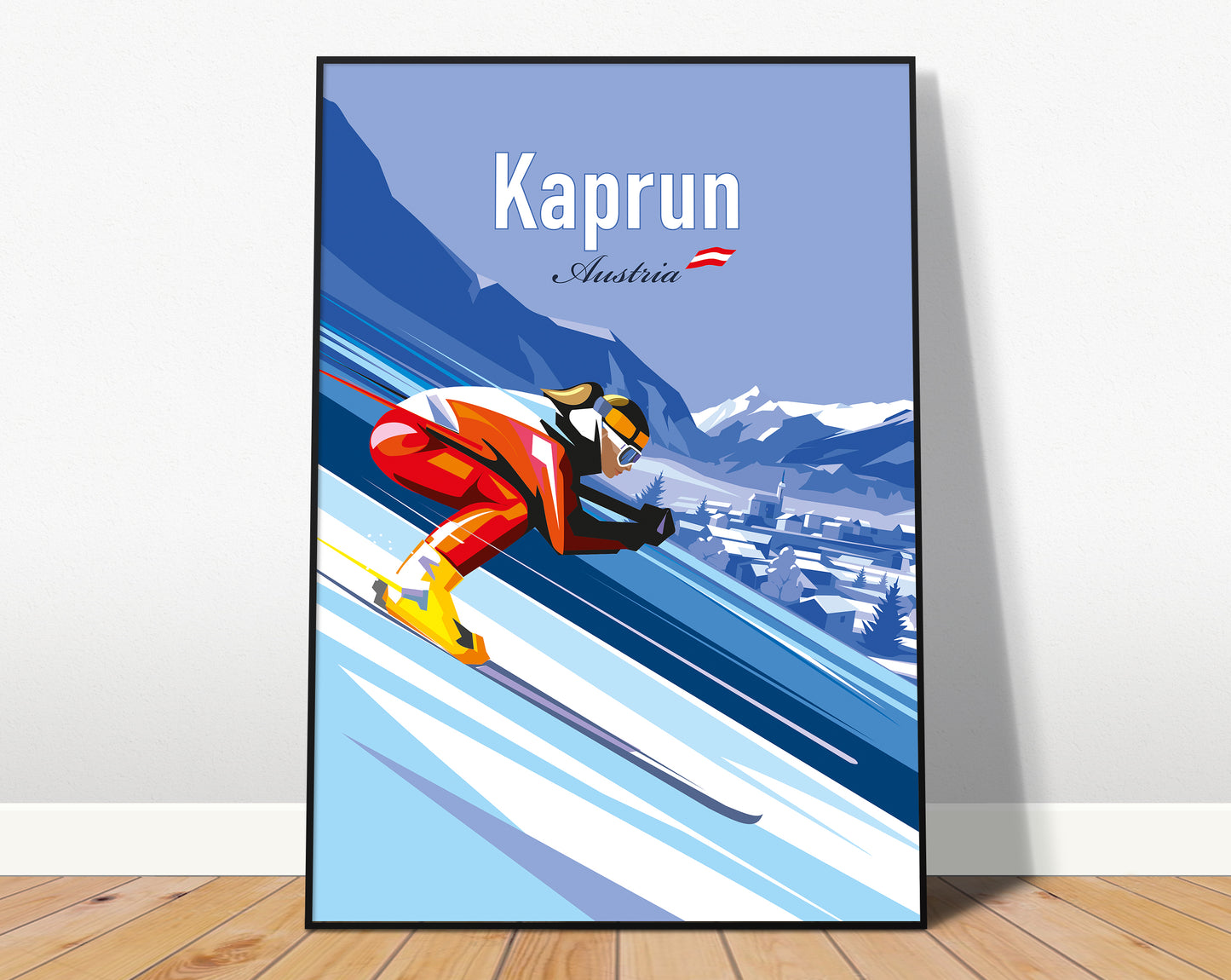 Kaprun Austria travel poster ā ski resort vintage wall art print