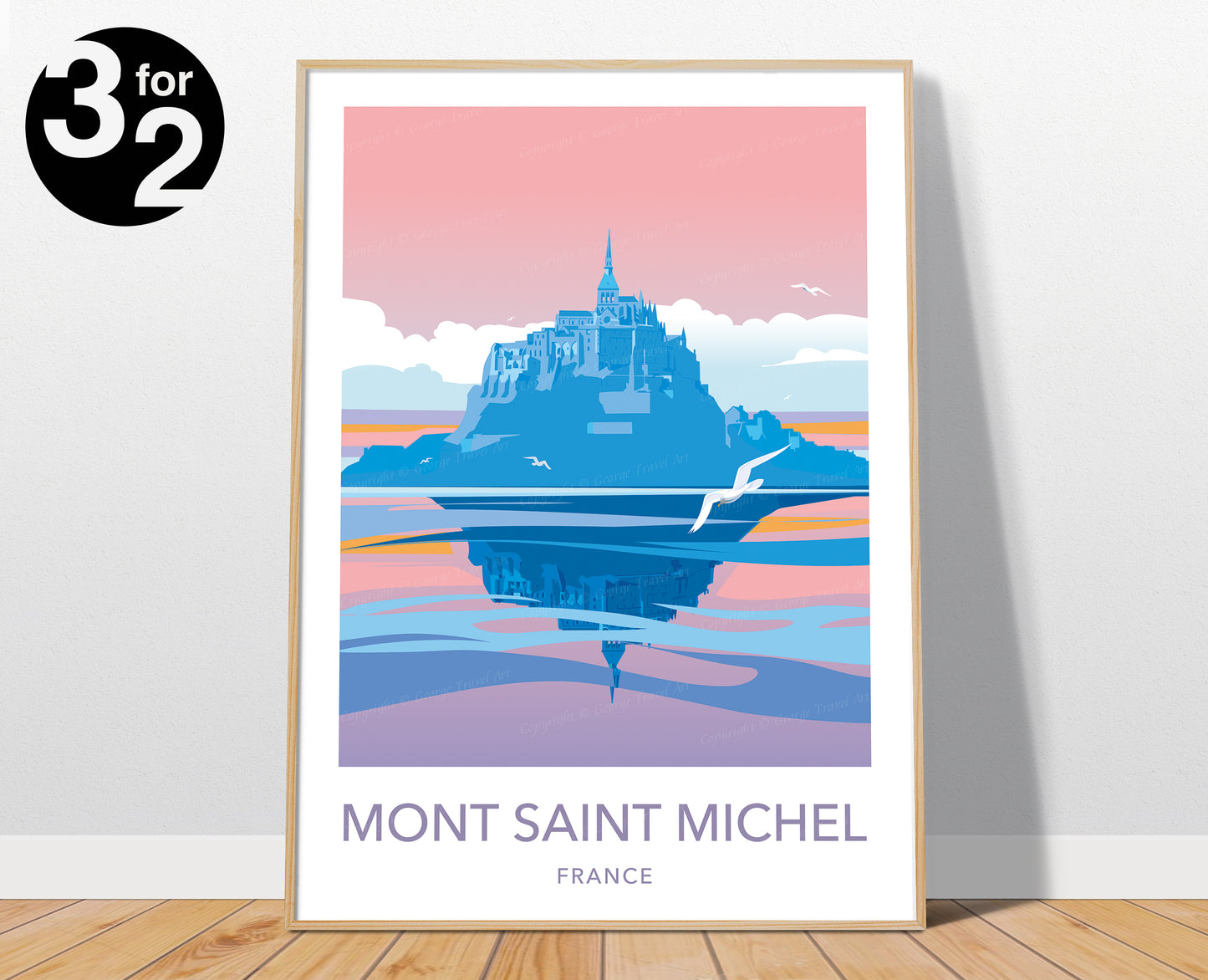 Mont-Saint-Michel France Normandy travel poster featuring the iconic tidal island and abbey ā wall art print
