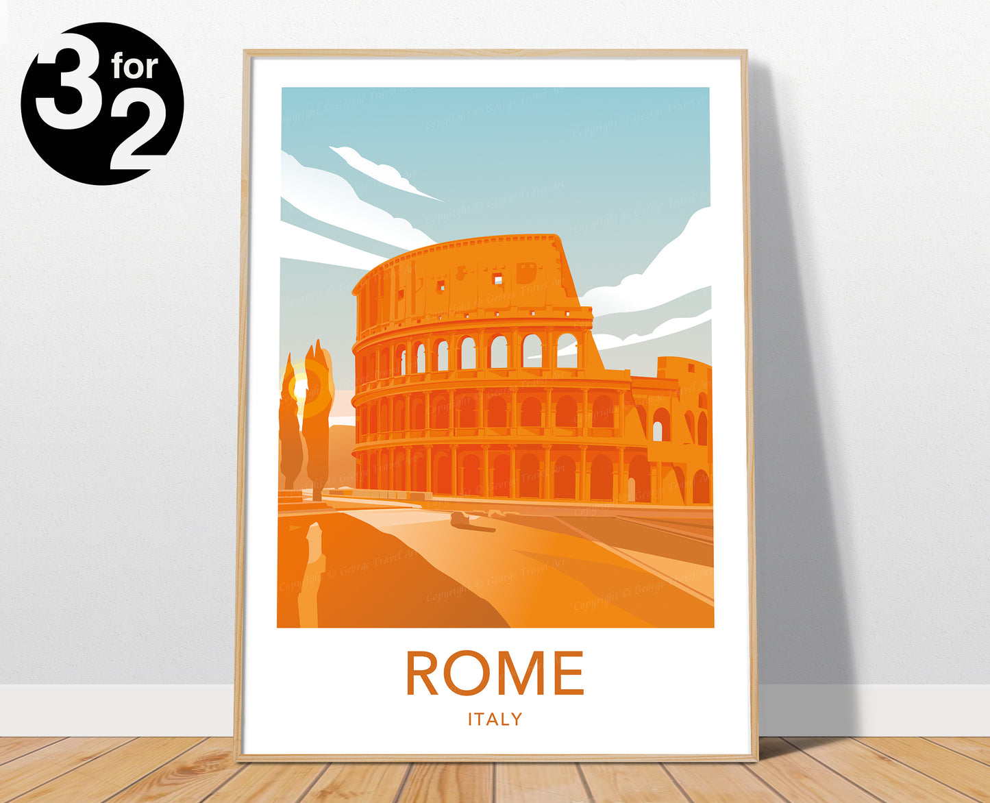 Rome Colosseum Italy travel poster featuring the ancient amphitheatre ā wall art print