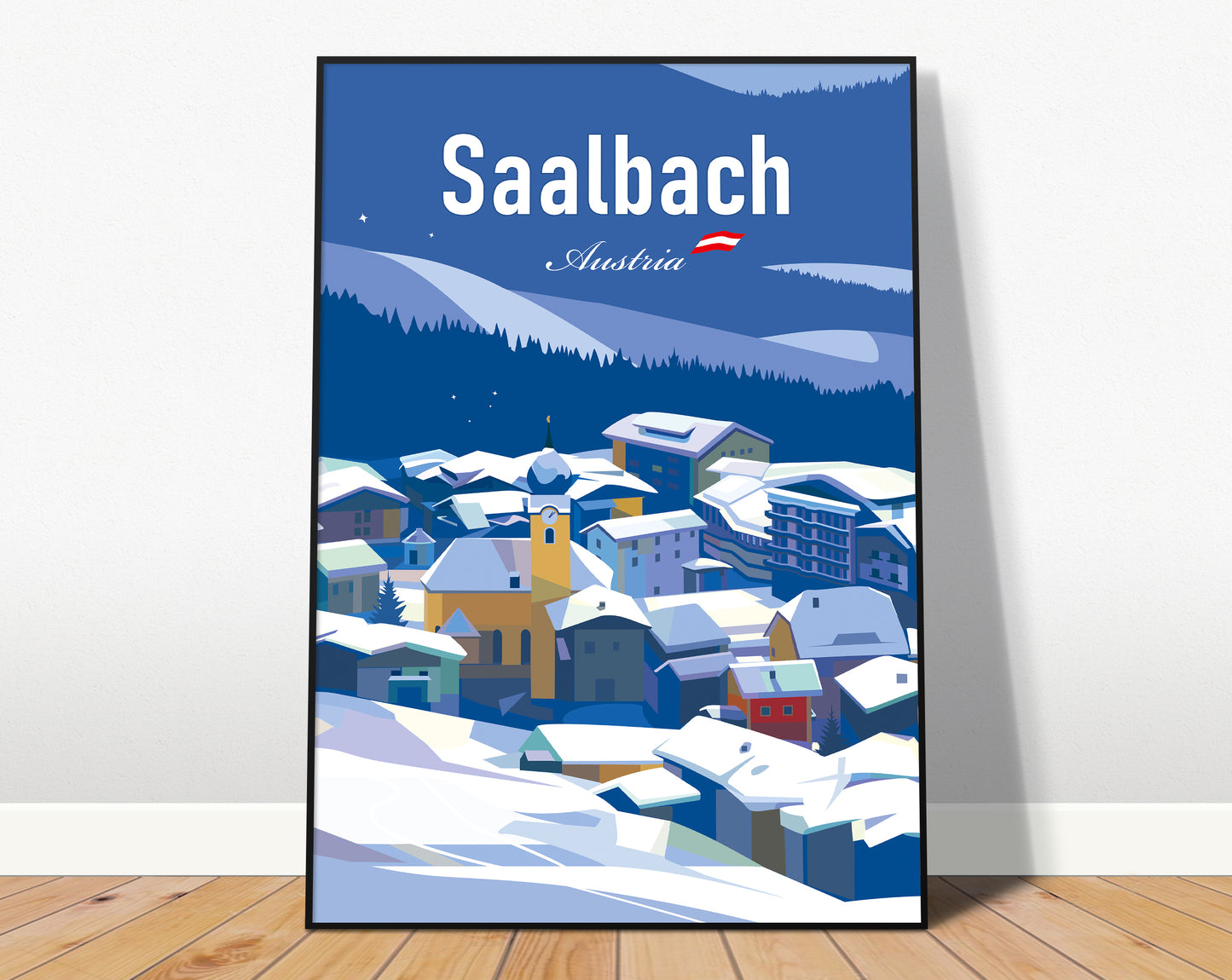 Saalbach-Hinterglemm Austria ski travel poster ā vintage wall art print