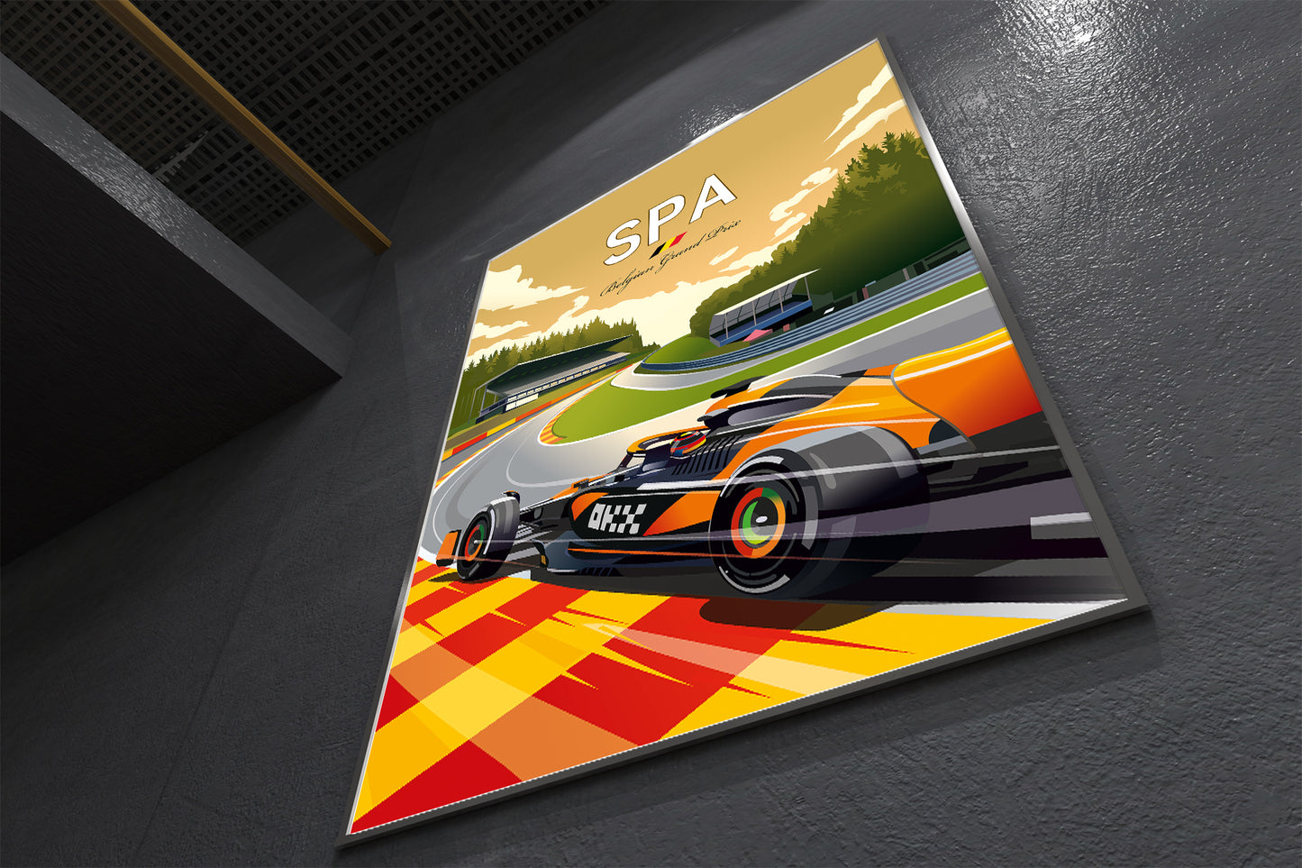 Spa-Francorchamps F1 poster shown alongside other Formula 1 wall art print designs
