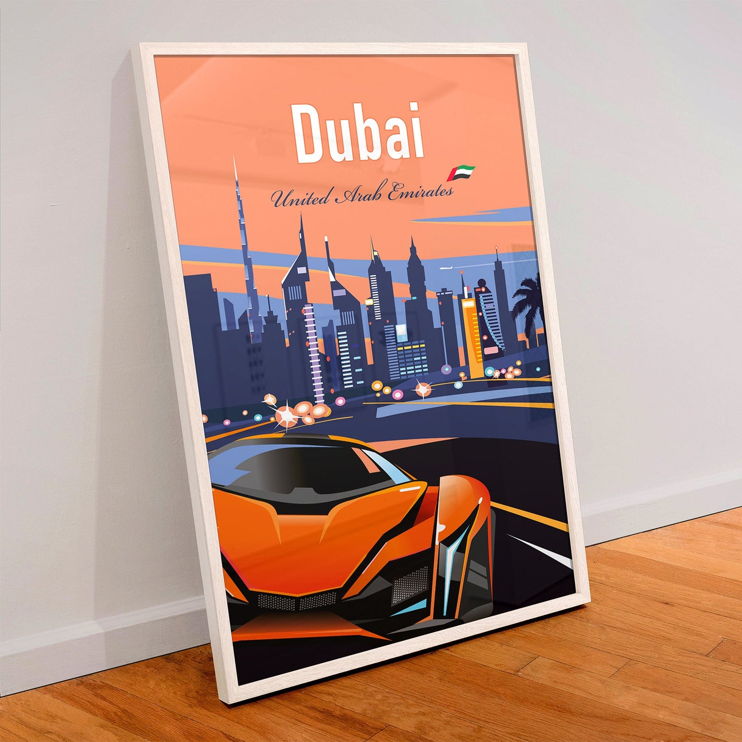 Dubai sports car UAE travel wall art print ā luxury city poster