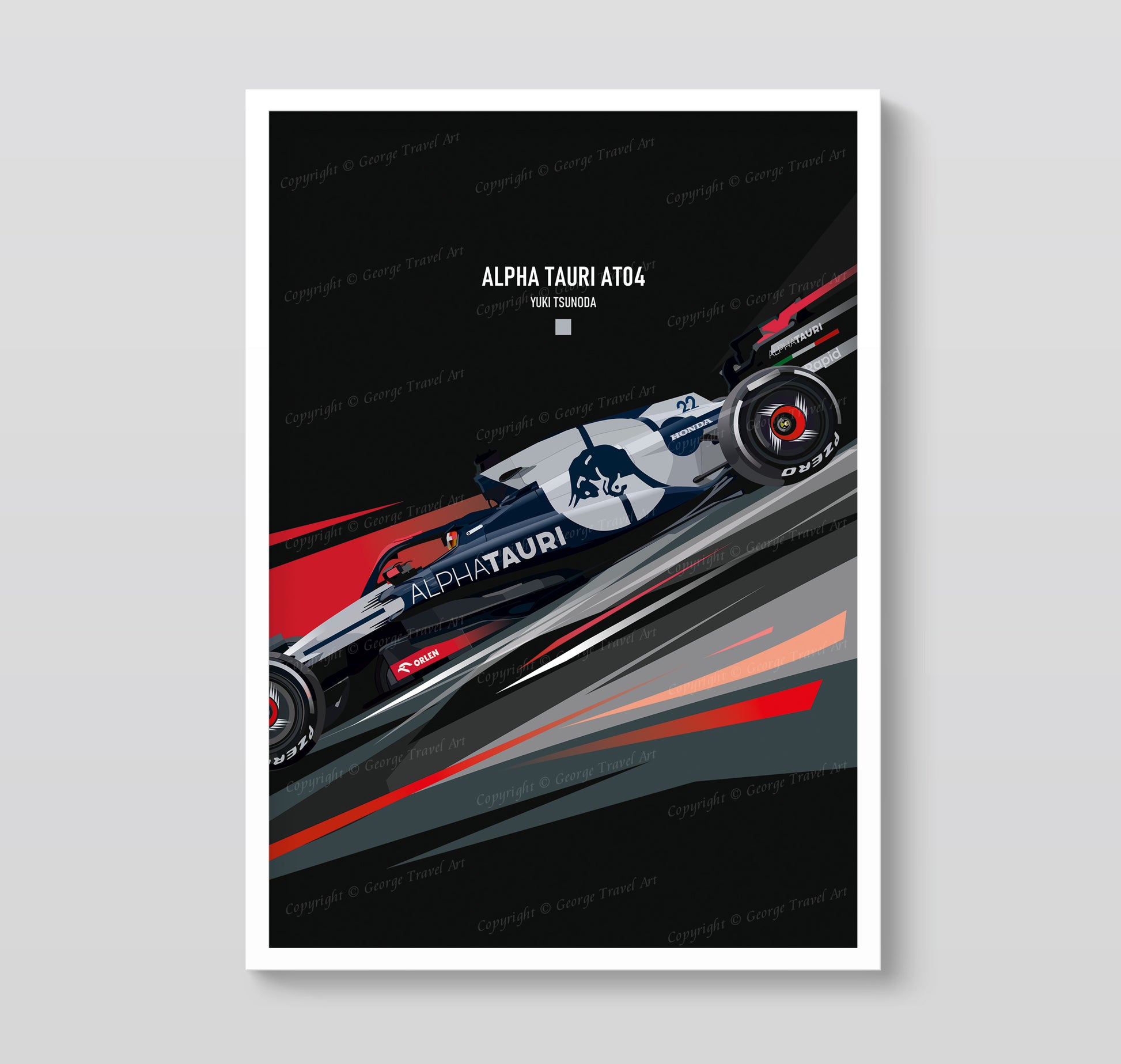 AlphaTauri AT04 Yuki Tsunoda race car poster – Formula 1 wall art print