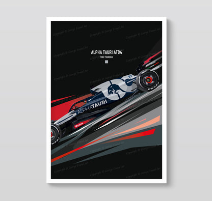 AlphaTauri AT04 Yuki Tsunoda race car poster – Formula 1 wall art print
