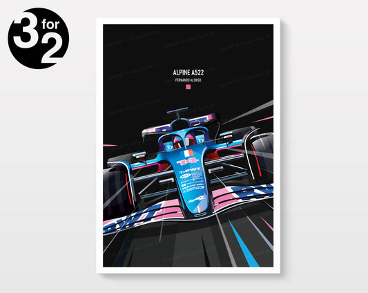 Alpine A522 F1 Art Print / Fernando Alonso / Alpine F1 Poster