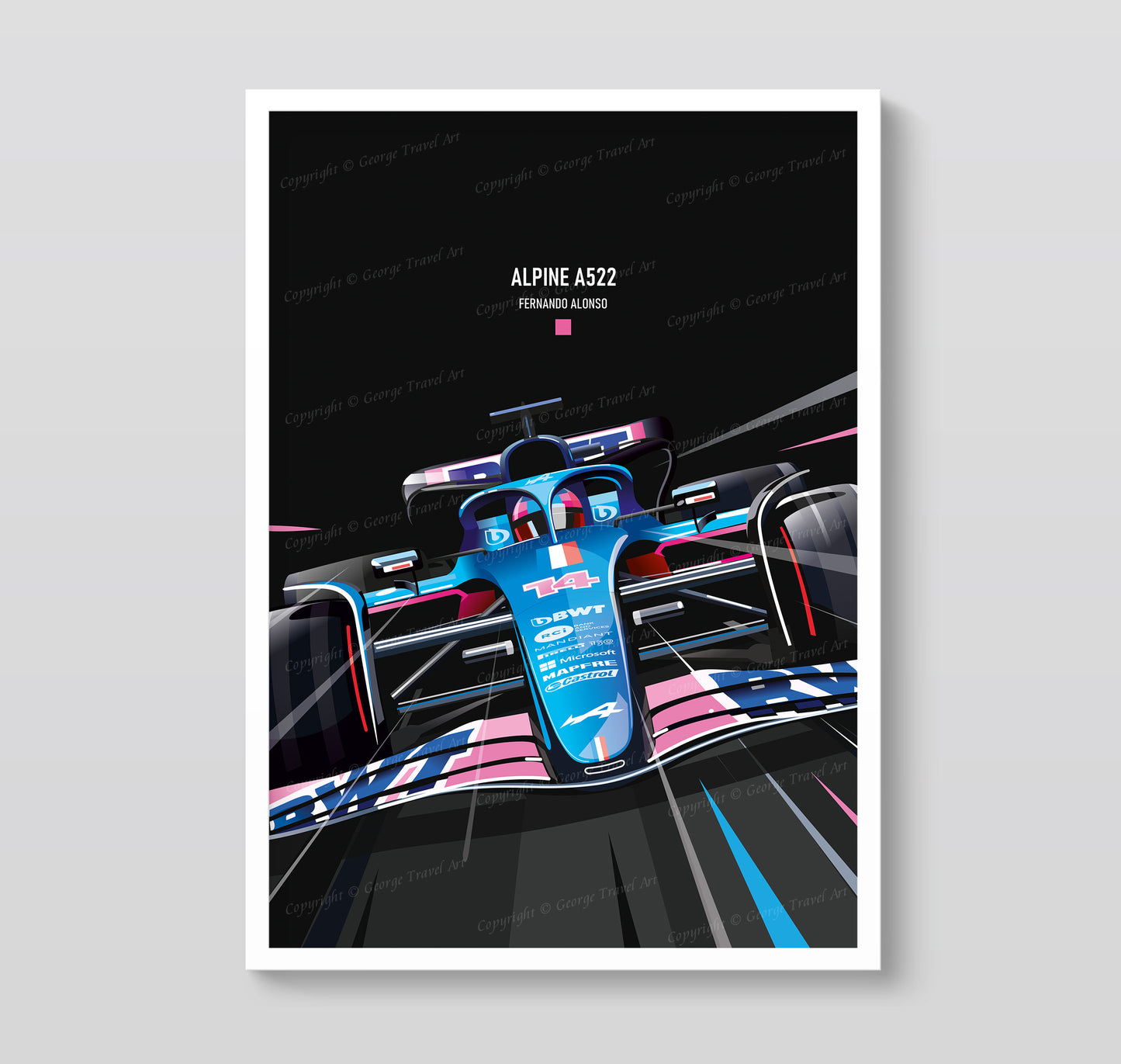 Alpine A522 Fernando Alonso race car poster – BWT Alpine Formula 1 wall art