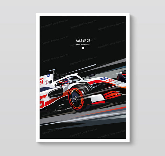 Haas VF-22 Kevin Magnussen race car poster – Formula 1 wall art print