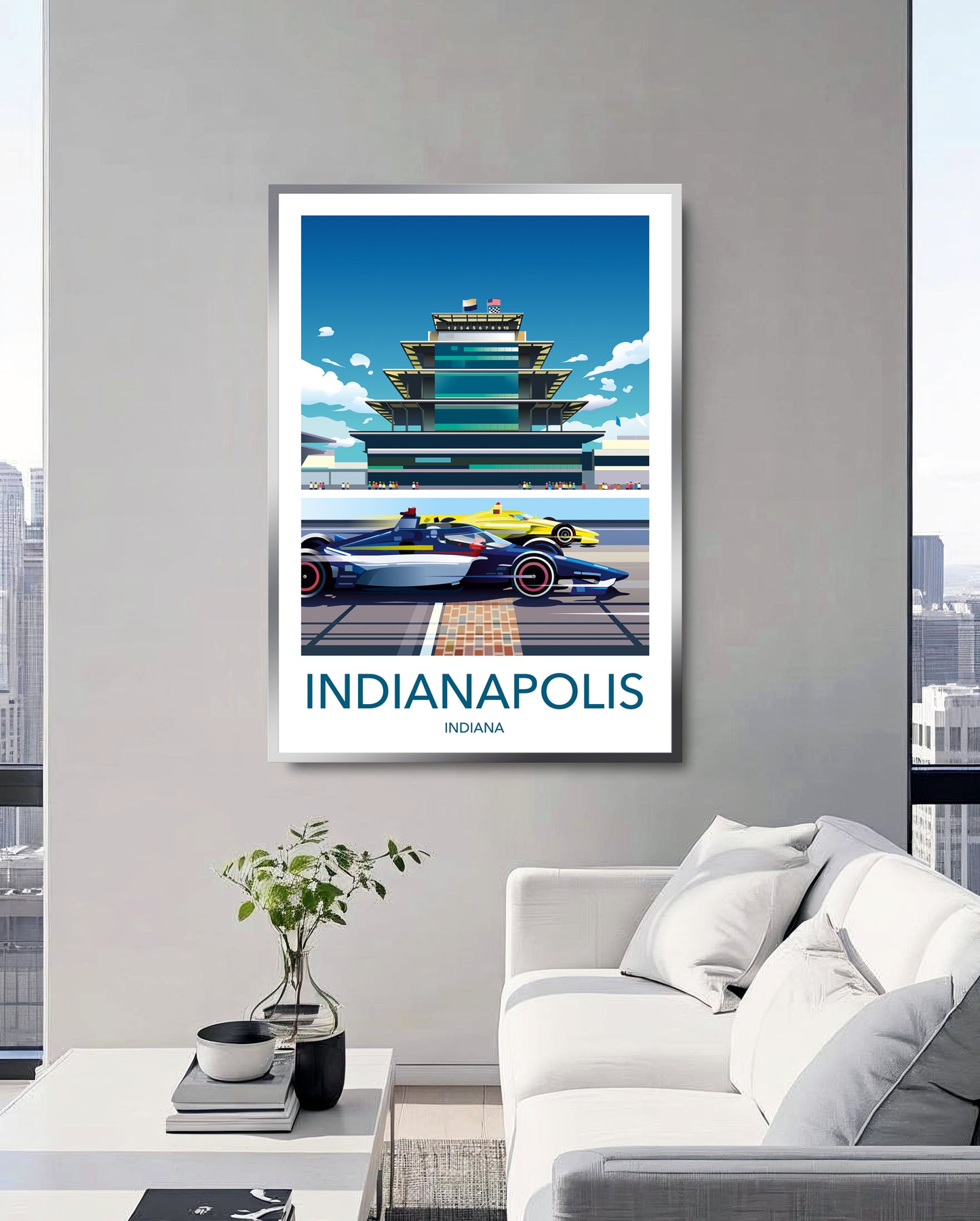 Indianapolis Motor Speedway poster print – IndyCar Brickyard wall art with white border