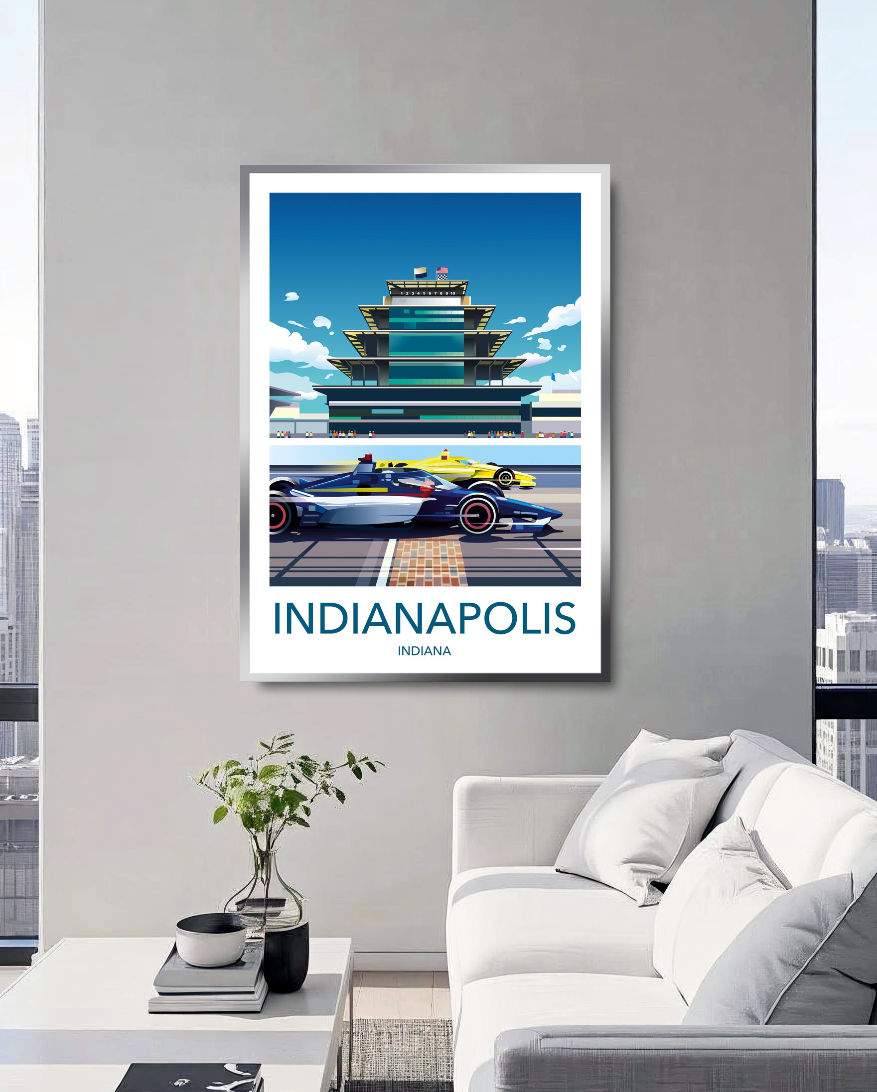 Indianapolis Motor Speedway poster print – IndyCar Brickyard wall art with white border