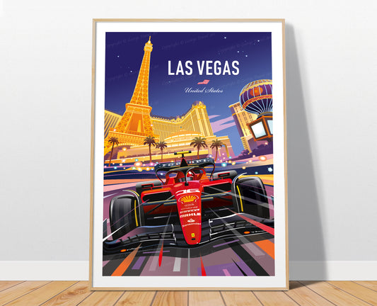 Las Vegas Grand Prix F1 poster – Ferrari Formula 1 print wall art