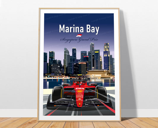 Marina Bay F1 poster print – Carlos Sainz Ferrari Singapore Grand Prix wall art