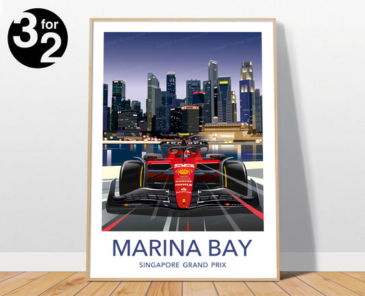 Marina Bay Ferrari F1 Print / Singapore Grand Prix / Ferrari F1 Wall Art Print