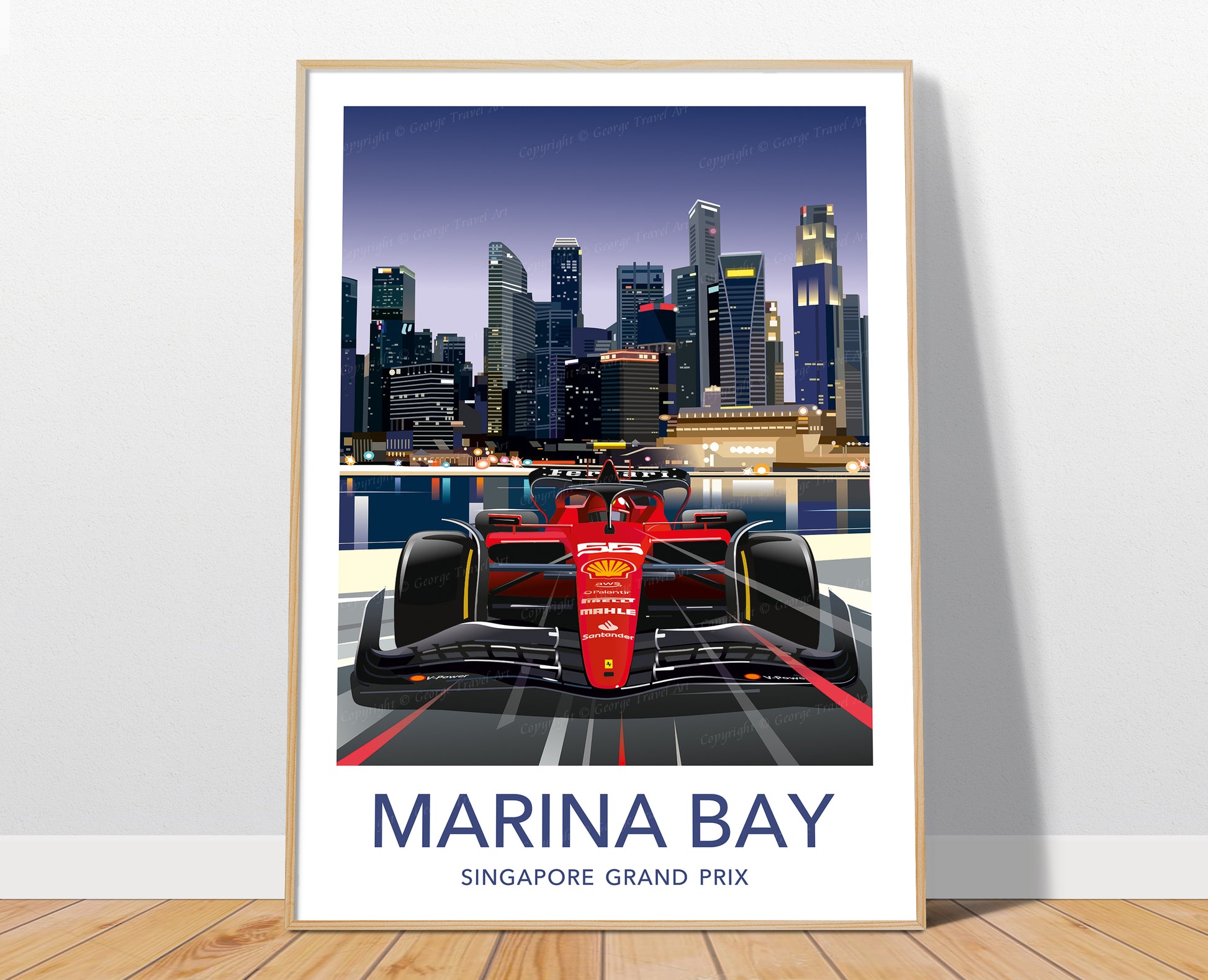 Marina Bay F1 poster print – Ferrari Carlos Sainz Singapore Grand Prix wall art