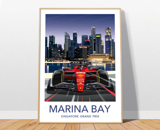 Marina Bay F1 poster print – Ferrari Carlos Sainz Singapore Grand Prix wall art