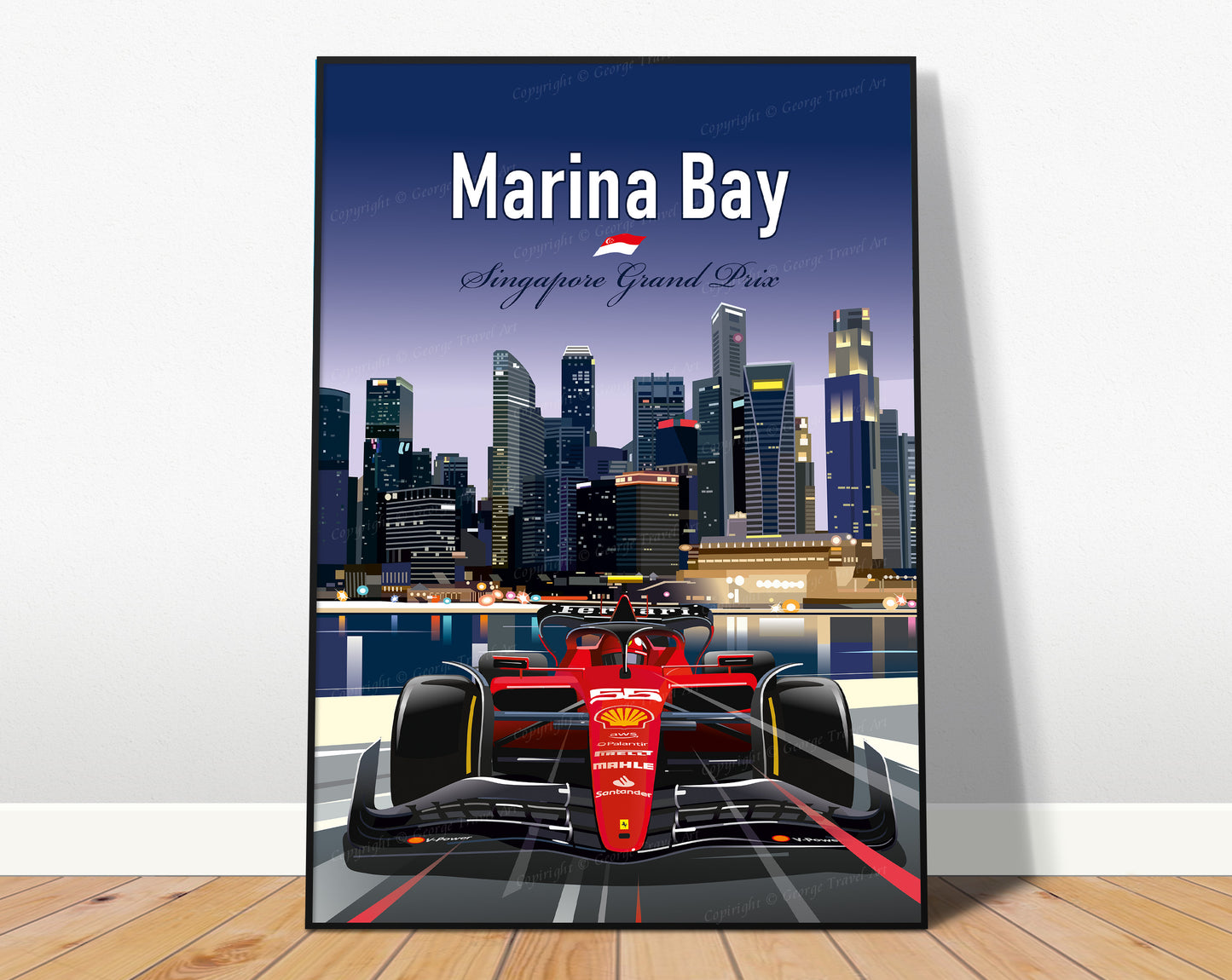 Marina Bay Ferrari F1 Poster / Carlos Sainz Winner / Singapore Grand Prix 2023 / Ferrari F1 Wall Art Print / F1 Gift