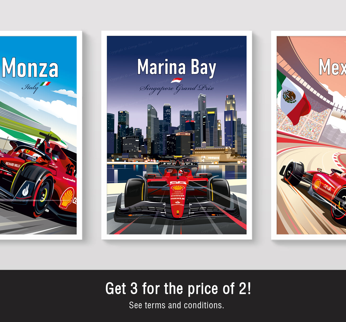 Marina Bay Ferrari F1 Poster / Carlos Sainz Winner / Singapore Grand Prix 2023 / Ferrari F1 Wall Art Print / F1 Gift