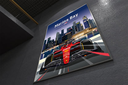 Marina Bay Ferrari F1 Poster / Carlos Sainz Winner / Singapore Grand Prix 2023 / Ferrari F1 Wall Art Print / F1 Gift