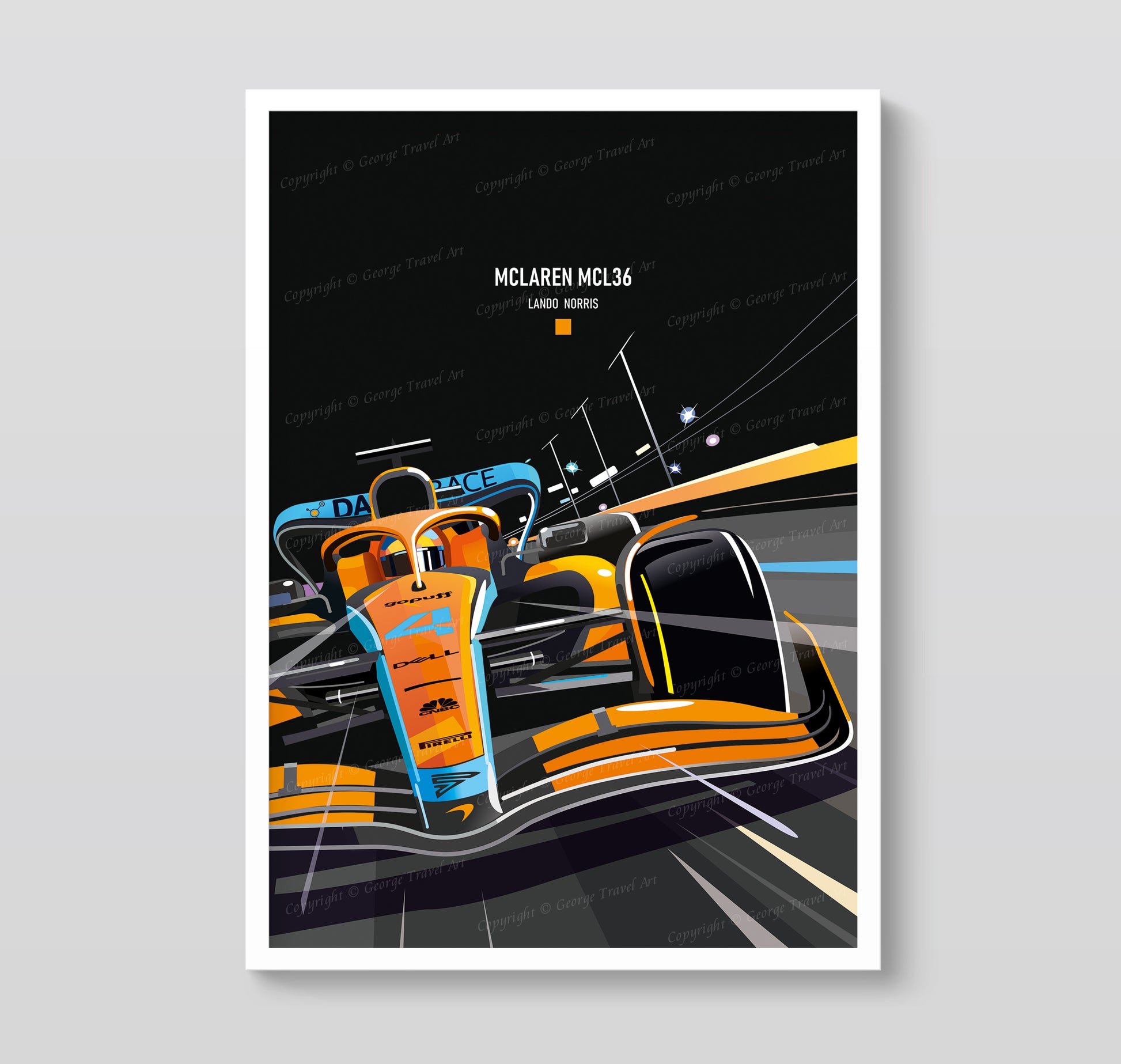 McLaren MCL36 Lando Norris race car poster – Formula 1 papaya orange wall art