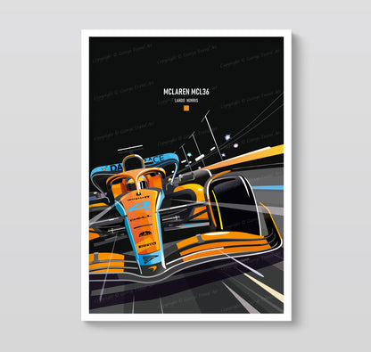 McLaren MCL36 Lando Norris race car poster – Formula 1 papaya orange wall art