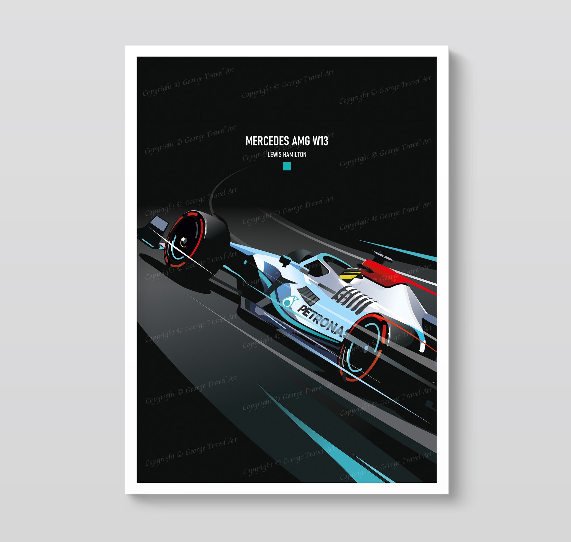 Mercedes AMG W13 Lewis Hamilton race car poster – Formula 1 wall art
