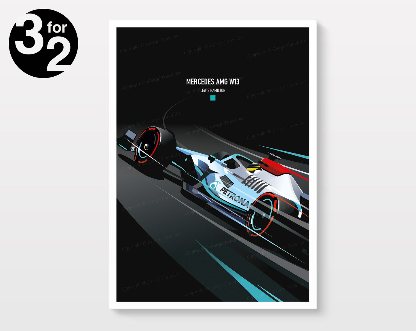 Mercedes AMG W13 F1 Poster / Lewis Hamilton F1 Wall Art / Race Car Print