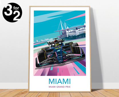 Miami F1 Print / Lewis Hamilton Poster / Formula-1 Miami Grand Prix / Miami Vice Style F1 Gift