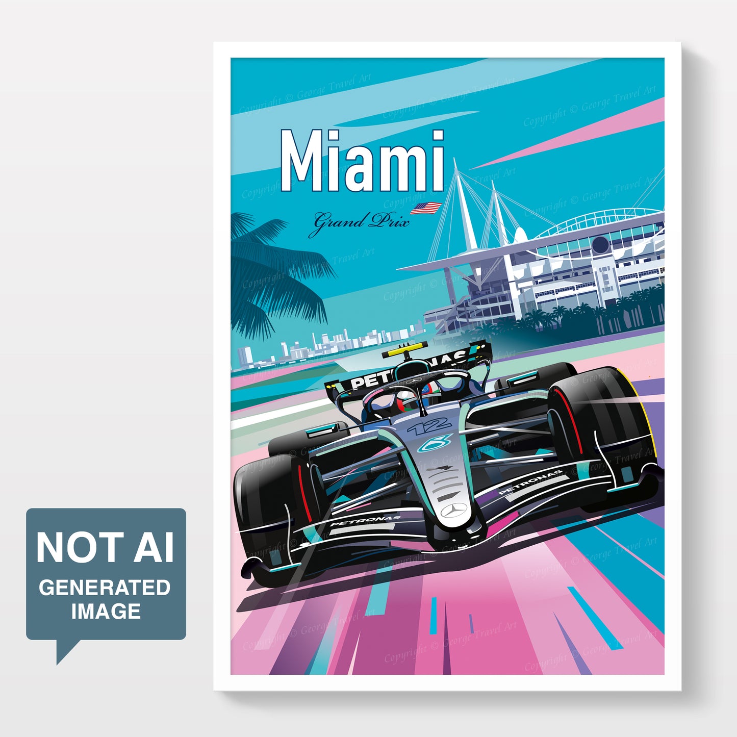 Miami 2026 Mercedes Formula 1 poster featuring Kimi Antonelli – motorsport wall art