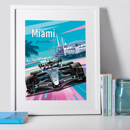 Miami 2026 F1 poster featuring Mercedes Kimi Antonelli – motorsport wall art