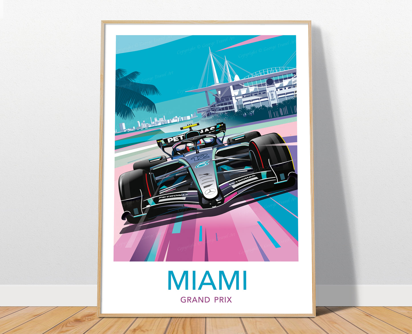 Kimi Antonelli Miami 2026 white border F1 poster – Mercedes Formula 1 wall art