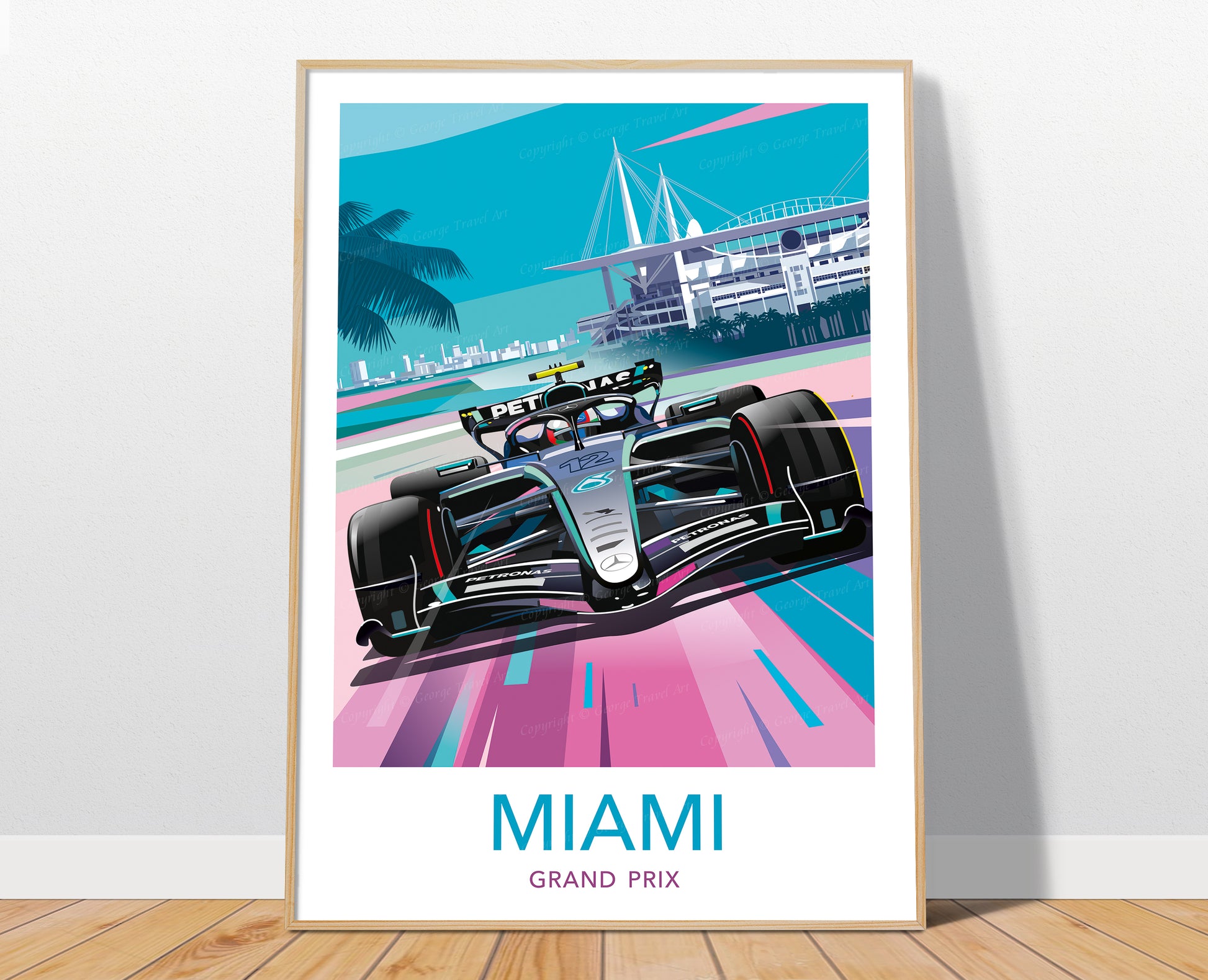 Kimi Antonelli Miami 2026 white border F1 poster – Mercedes Formula 1 wall art