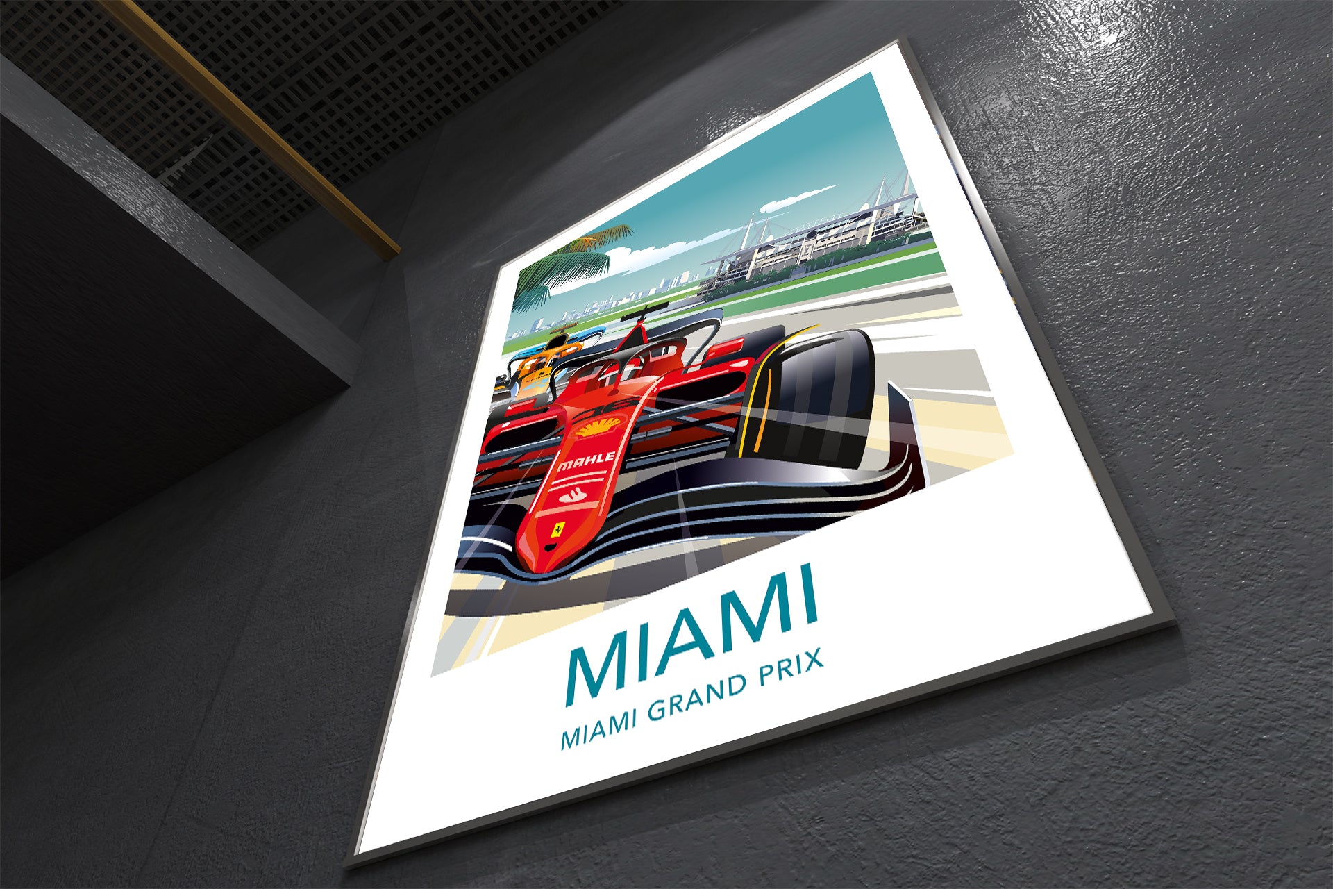 Miami Formula 1 poster print featuring Ferrari at Miami Grand Prix – motorsport wall art