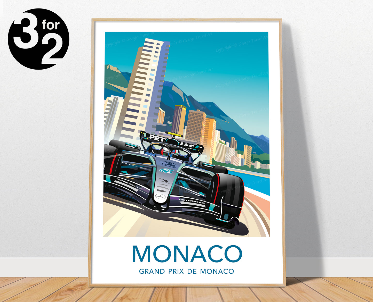 Kimi Antonelli Monaco 2026 Poster – Mercedes F1 Wall Art with White Border