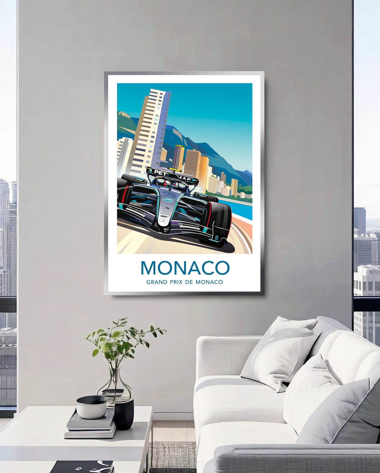 Kimi Antonelli Monaco 2026 Poster – Mercedes F1 Wall Art with White Border