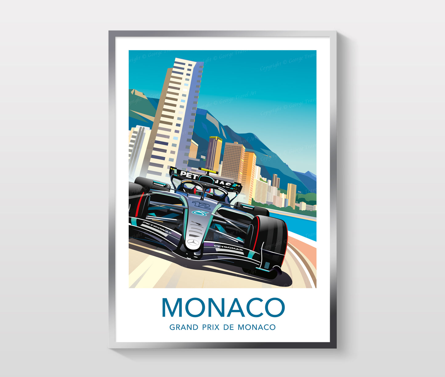 Kimi Antonelli Monaco 2026 Poster – Mercedes F1 Wall Art with White Border
