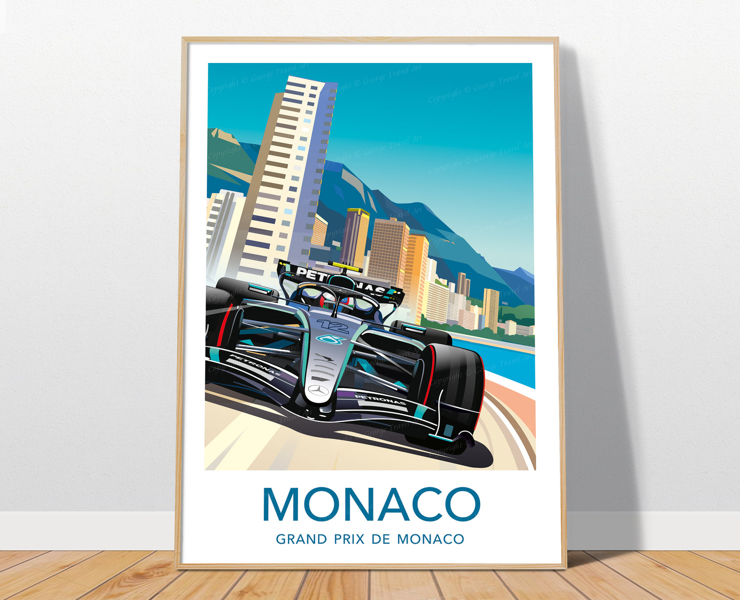 Kimi Antonelli Monaco 2026 F1 poster print – Mercedes wall art with white border