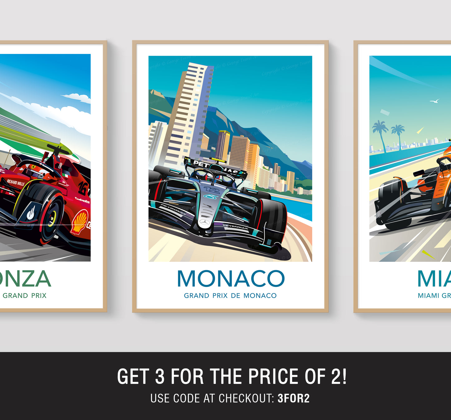 Kimi Antonelli Monaco 2026 Poster – Mercedes F1 Wall Art with White Border