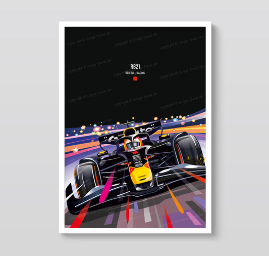 Max Verstappen RB21 Red Bull poster vertical – Formula 1 race car wall art print