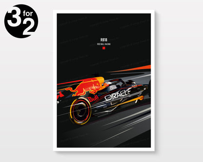 RB18 - F1 Poster / Max Verstappen Print / Red Bull Racing
