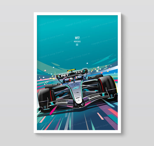Kimi Antonelli W17 Mercedes AMG F1 poster – Formula 1 race car wall art print