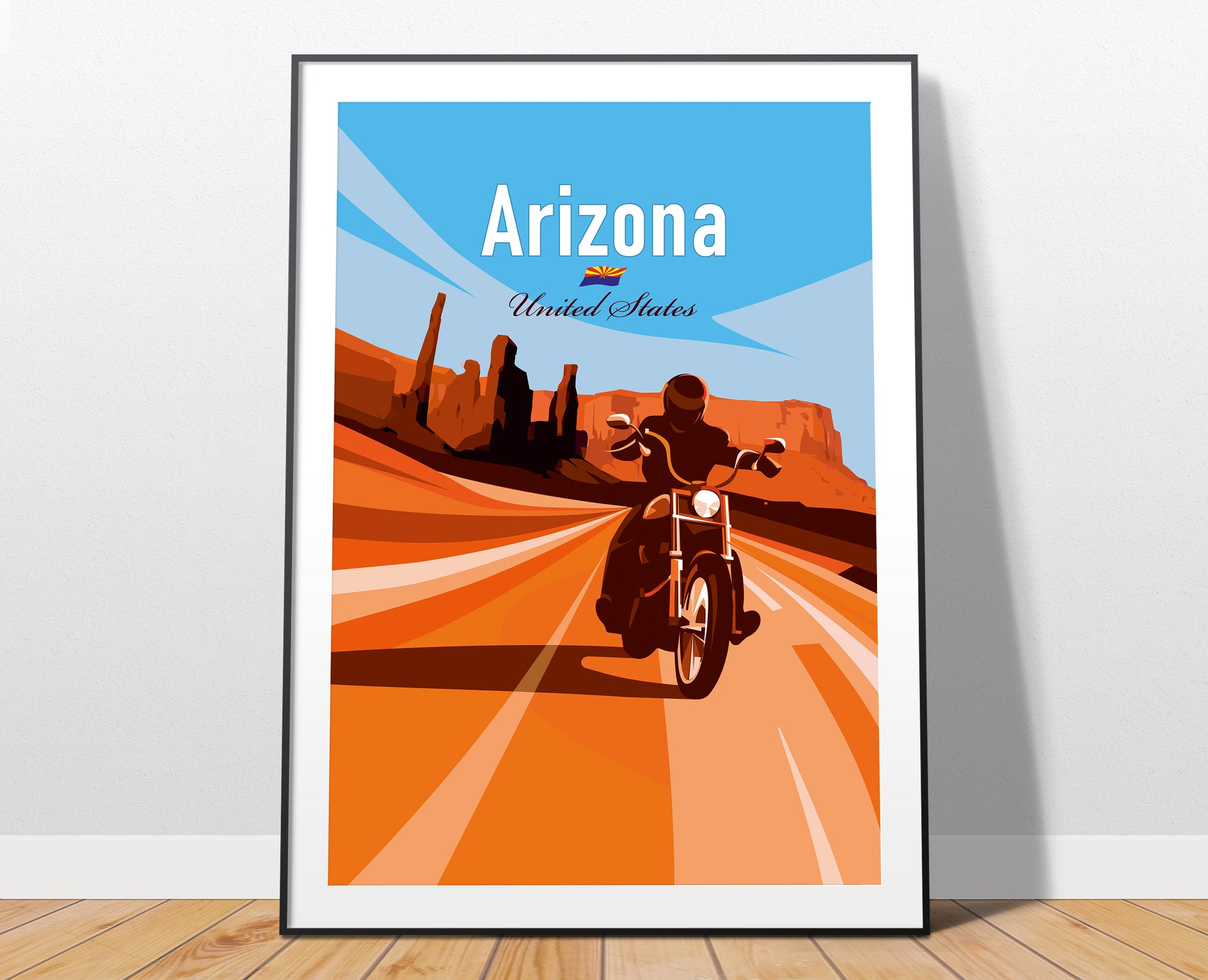 Arizona travel poster print – Monument Valley Harley Davidson wall art