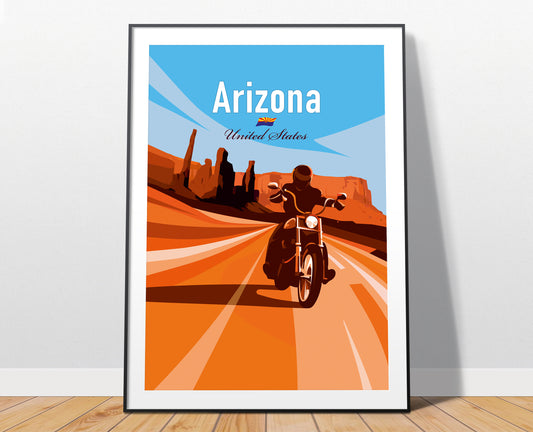 Arizona travel poster print – Monument Valley Harley Davidson wall art