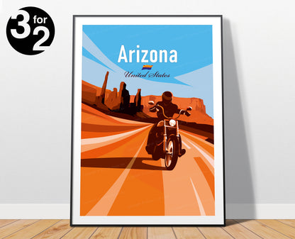 Arizona Travel Poster / Harley Davidson Print / Bike Trip Print