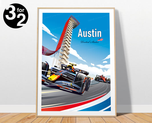 Austin F1 Poster / Circuit of the Americas / Max Verstappen Print / Red Bull F1 Wall Art