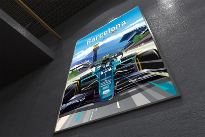 Barcelona Spanish Grand Prix F1 poster featuring Fernando Alonso Aston Martin