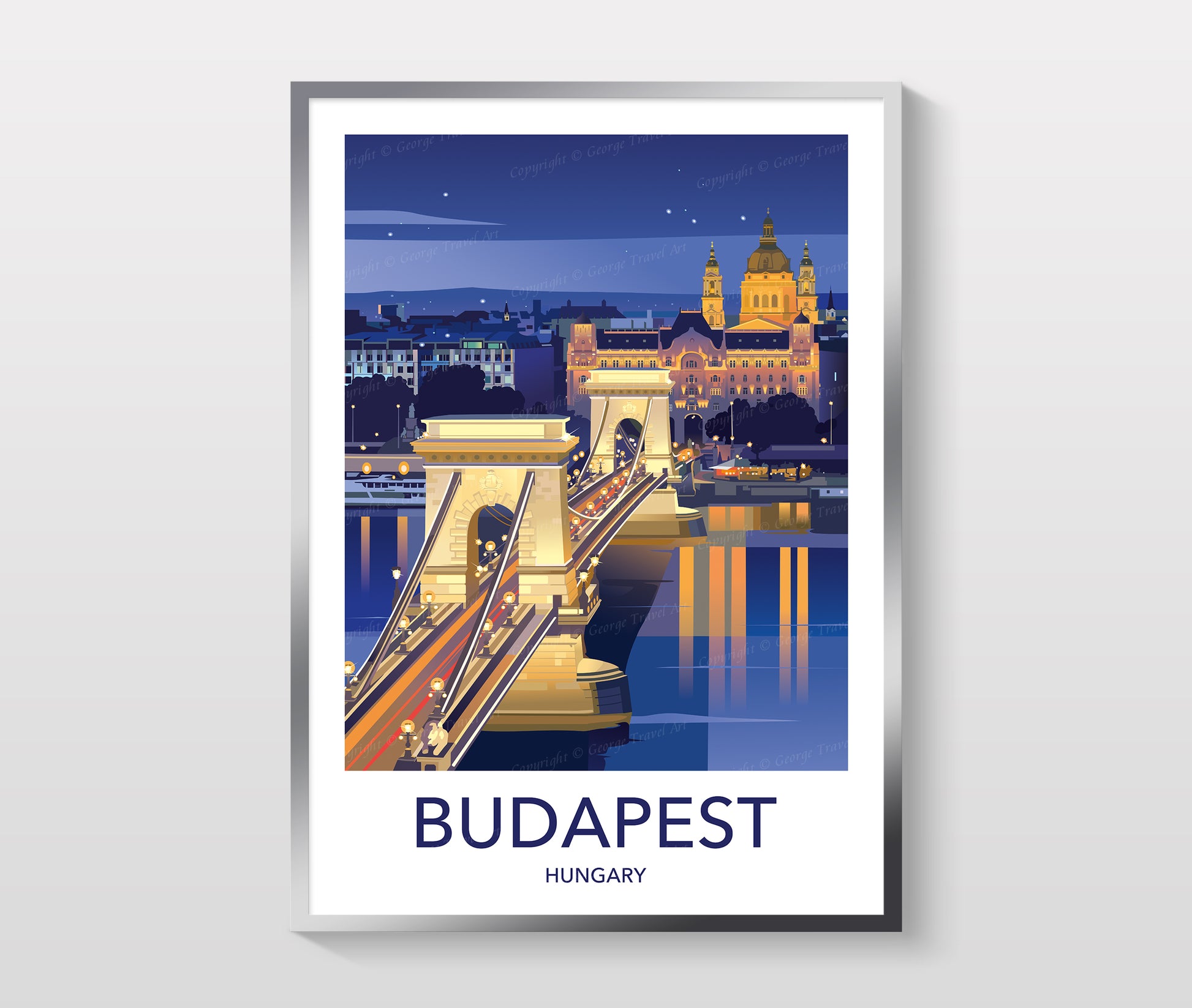 Budapest travel print – Hungary night skyline wall art second angle