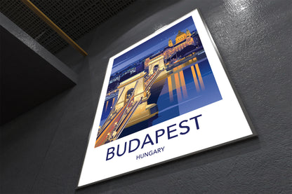 Budapest travel poster – Hungary night skyline wall art third angle