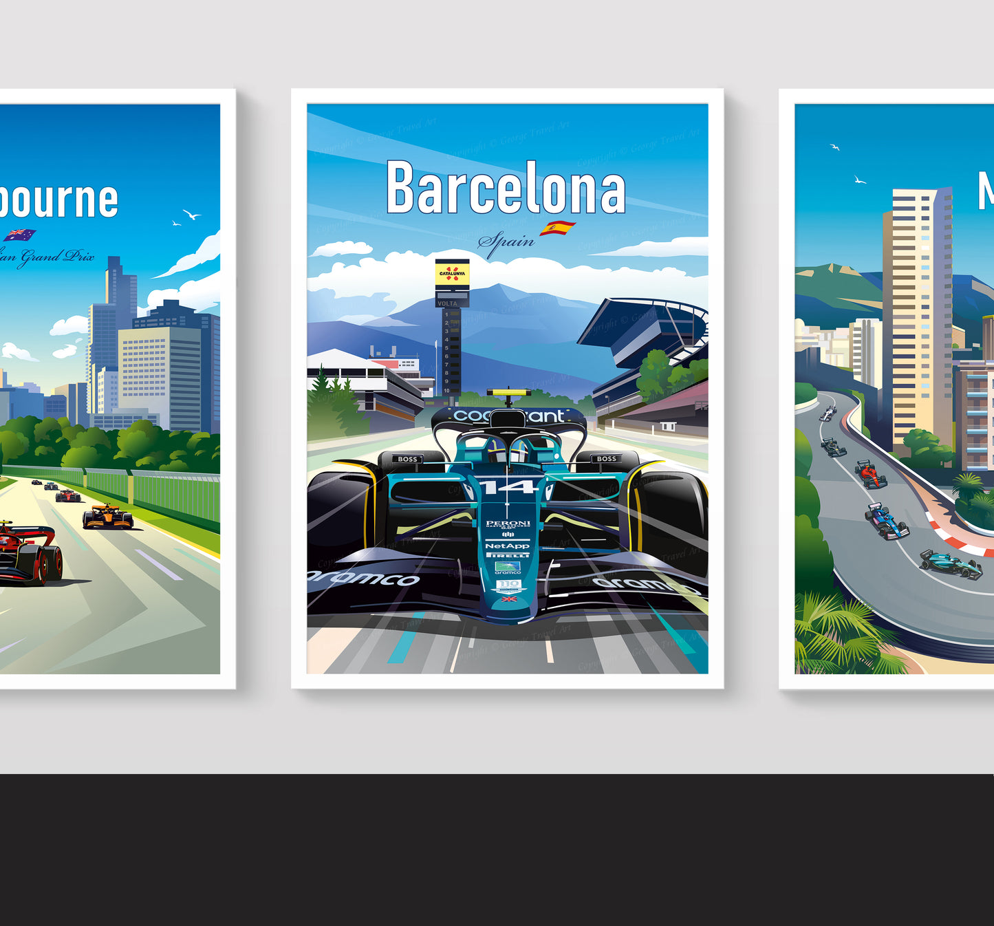 Barcelona Alonso F1 print poster – Aston Martin wall art second angle detail