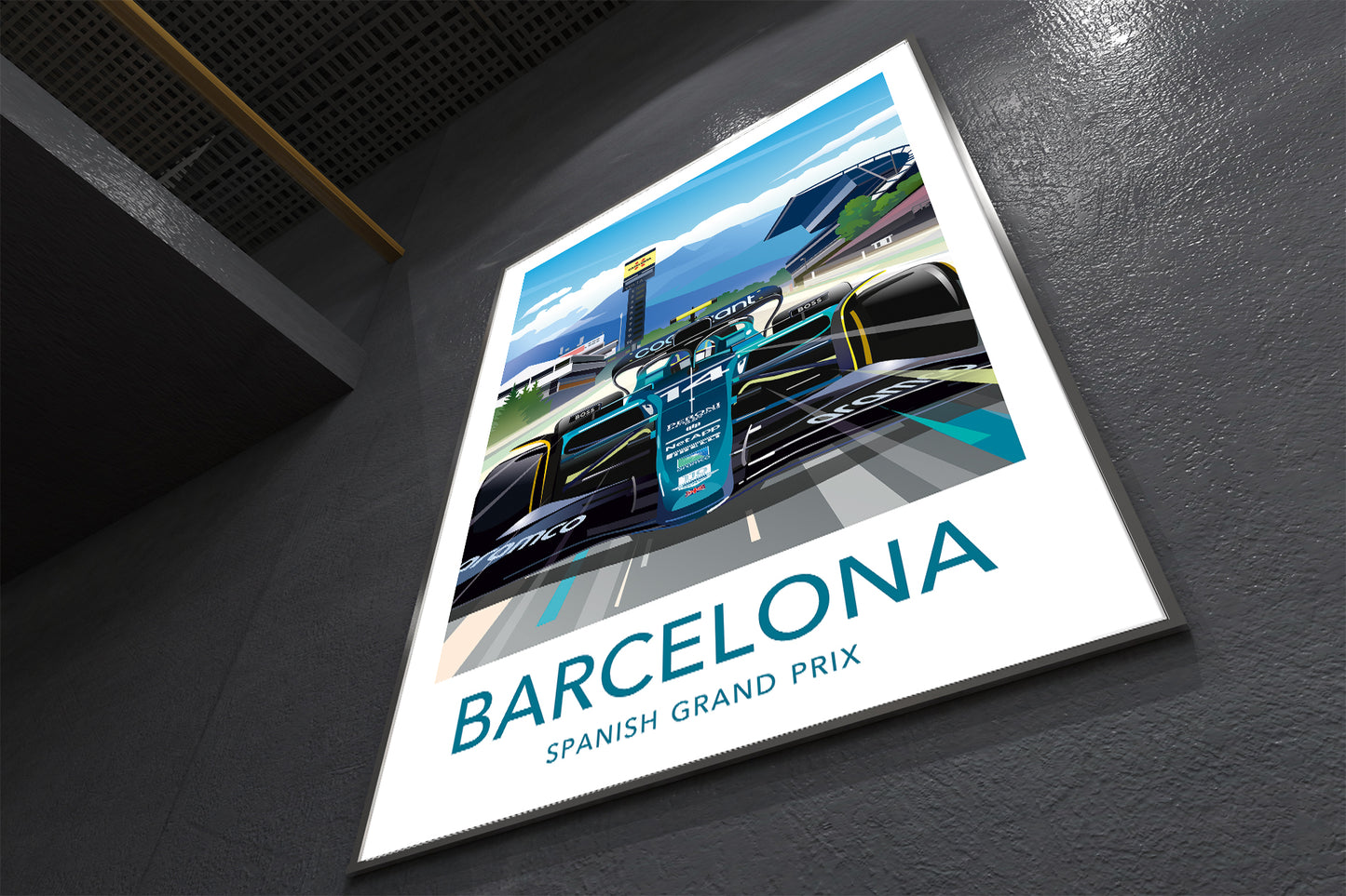 Barcelona F1 poster – Fernando Alonso Aston Martin at Spanish Grand Prix motorsport wall art
